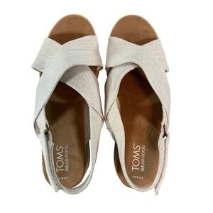 TOMS Diana Platform Sandals‎ Wedge Espadrille Slingback Oatmeal Womens 8.5